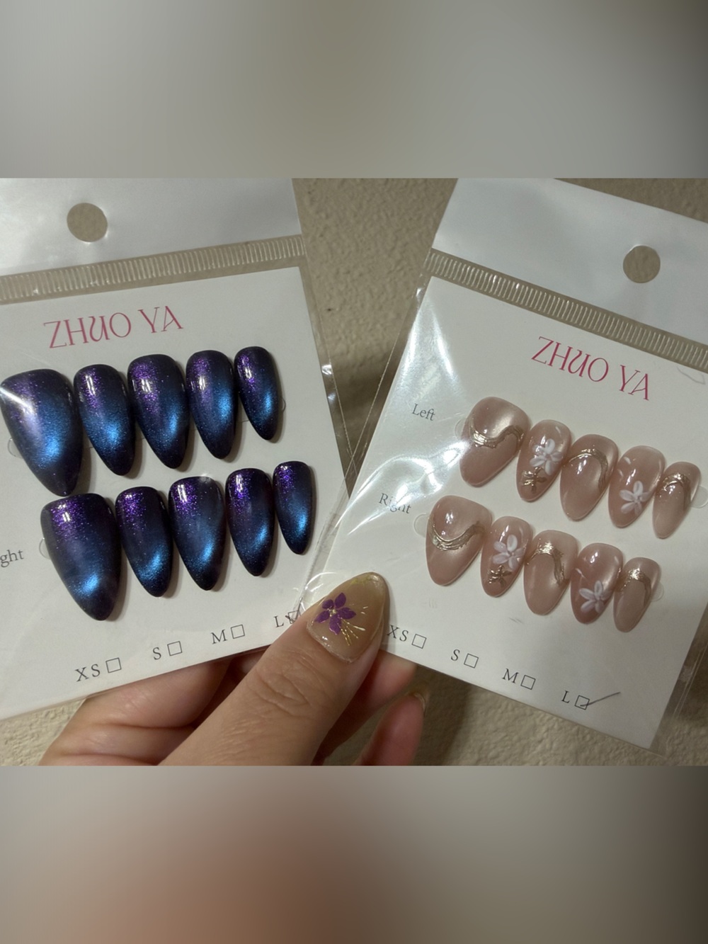 (2) size Large Blue Purple Iridescent Press-On Nails